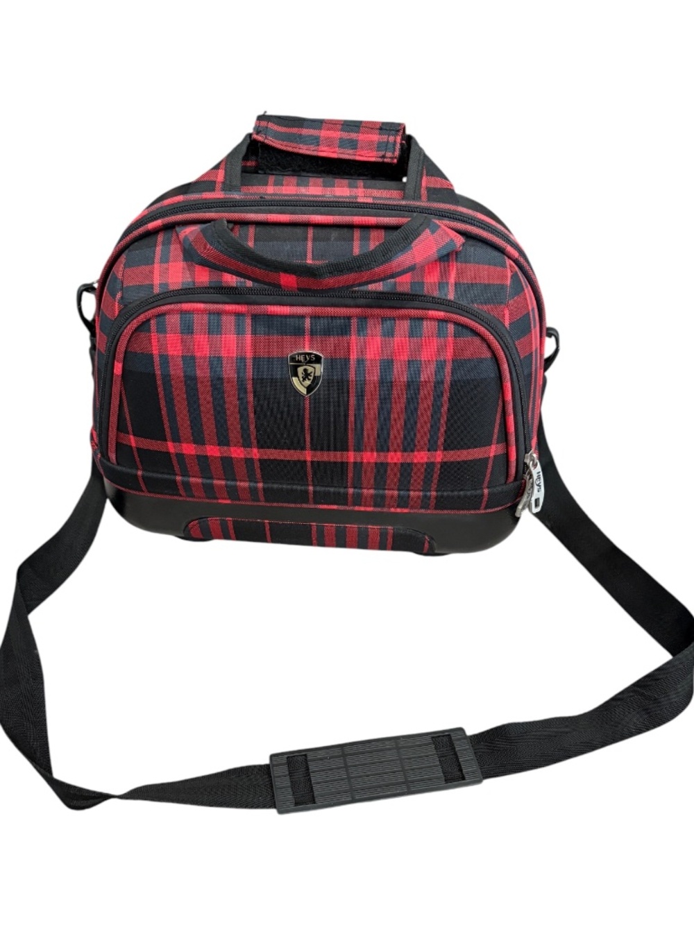 Heys Plaid Hybrid Hard Case/Make Up Bag With Shoulder Strap Red & Black EUC